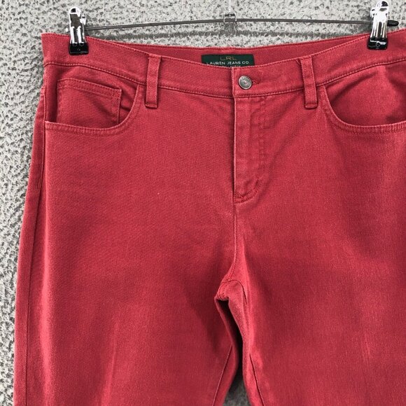 Lauren Ralph Lauren Jeans Womens 14 Red Cropped Modern Straight Stretch Twill - Picture 2 of 12
